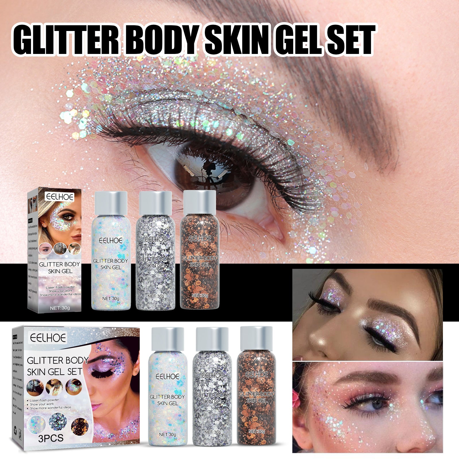 Glitter Body Skin Gel, Makeup Fish Scale Glitter Gel Glitter Stage Show Makeup Props Eyeshadow
